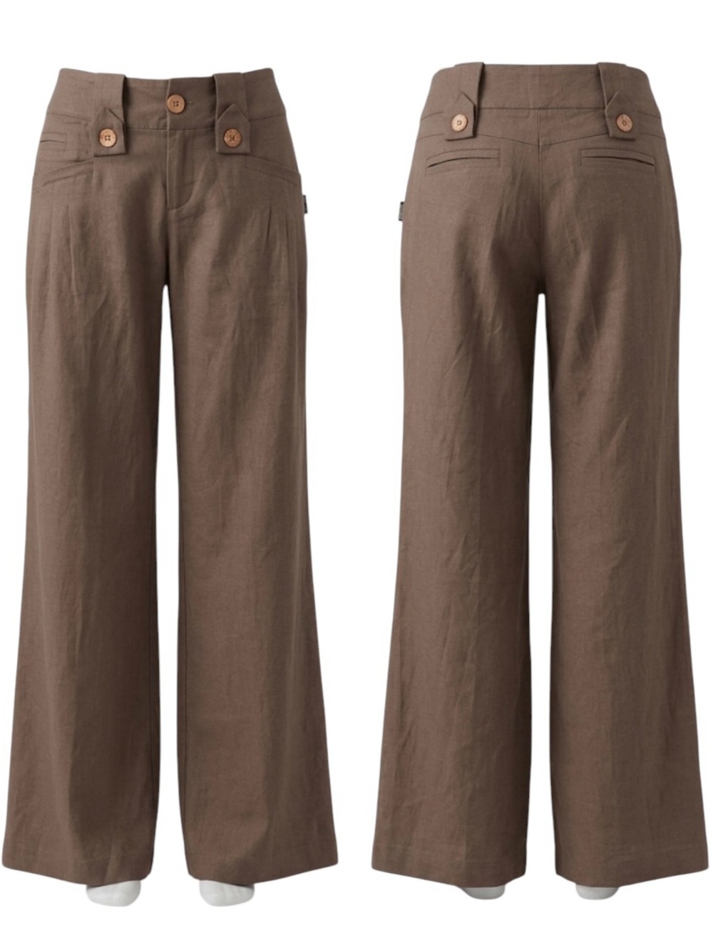 Kitchen Y2K Taupe Linen‑Blend Pants Size 26 Made in Canada Wide Leg